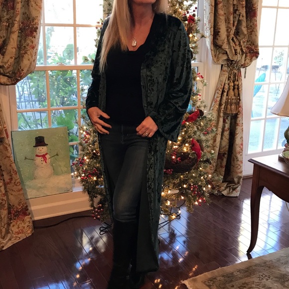 GORGEOUS JADE VELVET VELOUR CARDIGAN DUSTER!! - Picture 3 of 8